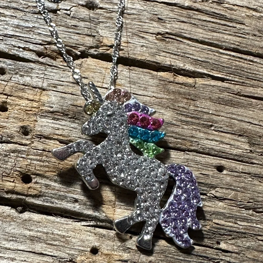 Colorful Rhinestone Unicorn Necklace